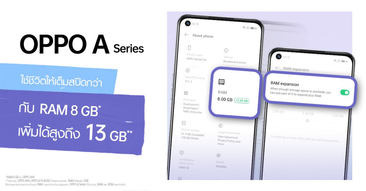 OPPO เปิดการอัปเดตเทคโนโลยี RAM Expansion บนสมาร์ทโฟน A Series