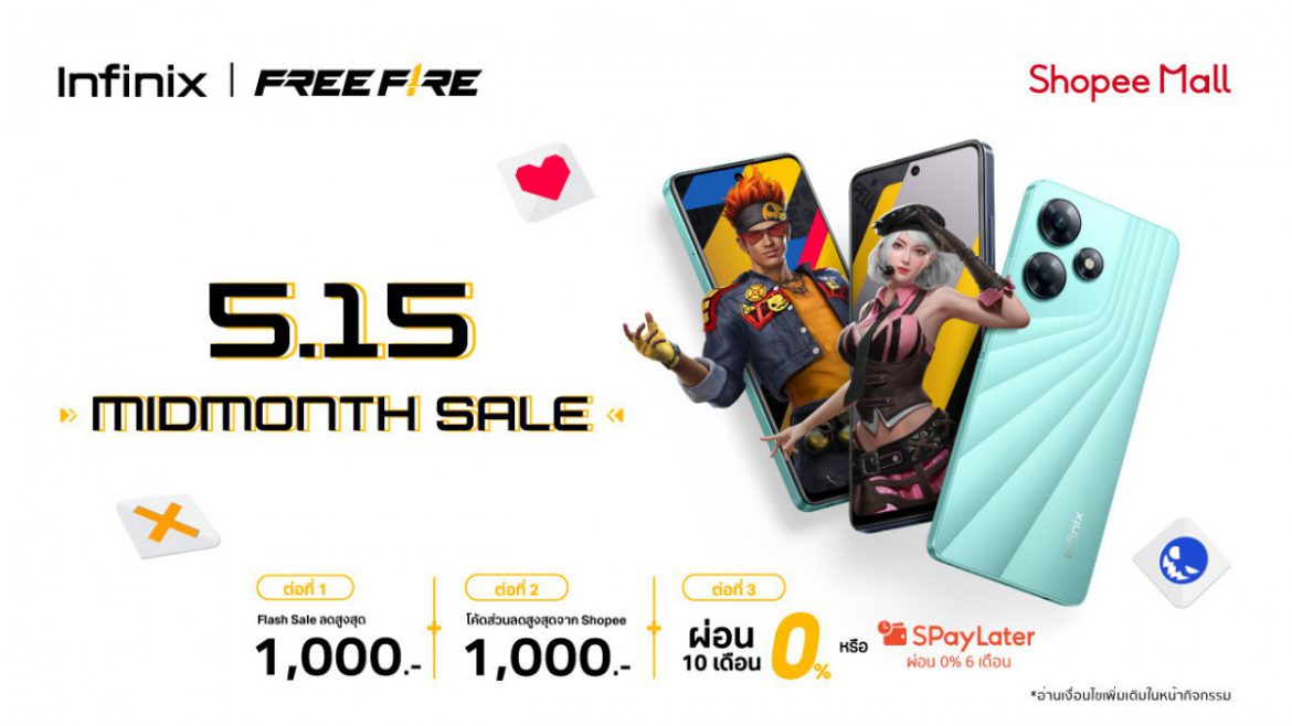 Infinix เสิร์ฟโปรโมชัน ลดแรงกลางเดือน จัดเต็ม! ส่วนลดสูงสุด 1,000* บาท พร้อมรับข้อเสนอพิเศษผ่อน 0% นาน 10 เดือน ในแคมเปญ Mid Month Sale