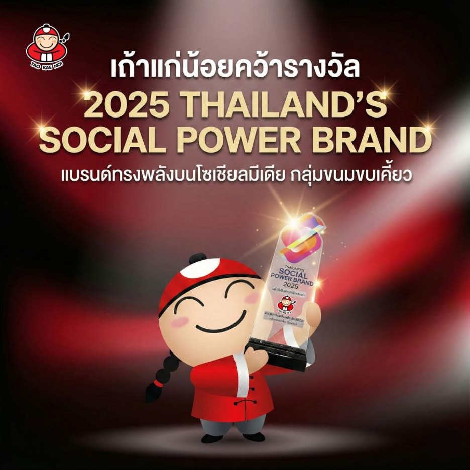 “เถ้าแก่น้อย” ประกาศความยิ่งใหญ่ คว้ารางวัล “Thailand’s Social Power Brand 2025” แบรนด์ทรงพลังบนโซเชียลมีเดีย ย้ำภาพความทันสมัย เข้าใจไลฟ์สไตล์คน Gen ใหม่