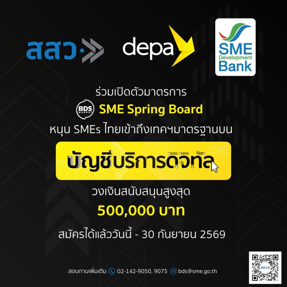 ดีป้า ชูบัญชีบริการดิจิทัล ดึง SMEs ไทยเข้าถึงเทคโนโลยีดิจิทัลมาตรฐาน จับมือ สสว. และ SME D BANK เปิดตัวมาตรการ SME Spring Board สนับสนุนทุกขนาดธุรกิจในสัดส่วน 50% วงเงินสนับสนุนสูงสุด 5 แสนบาท