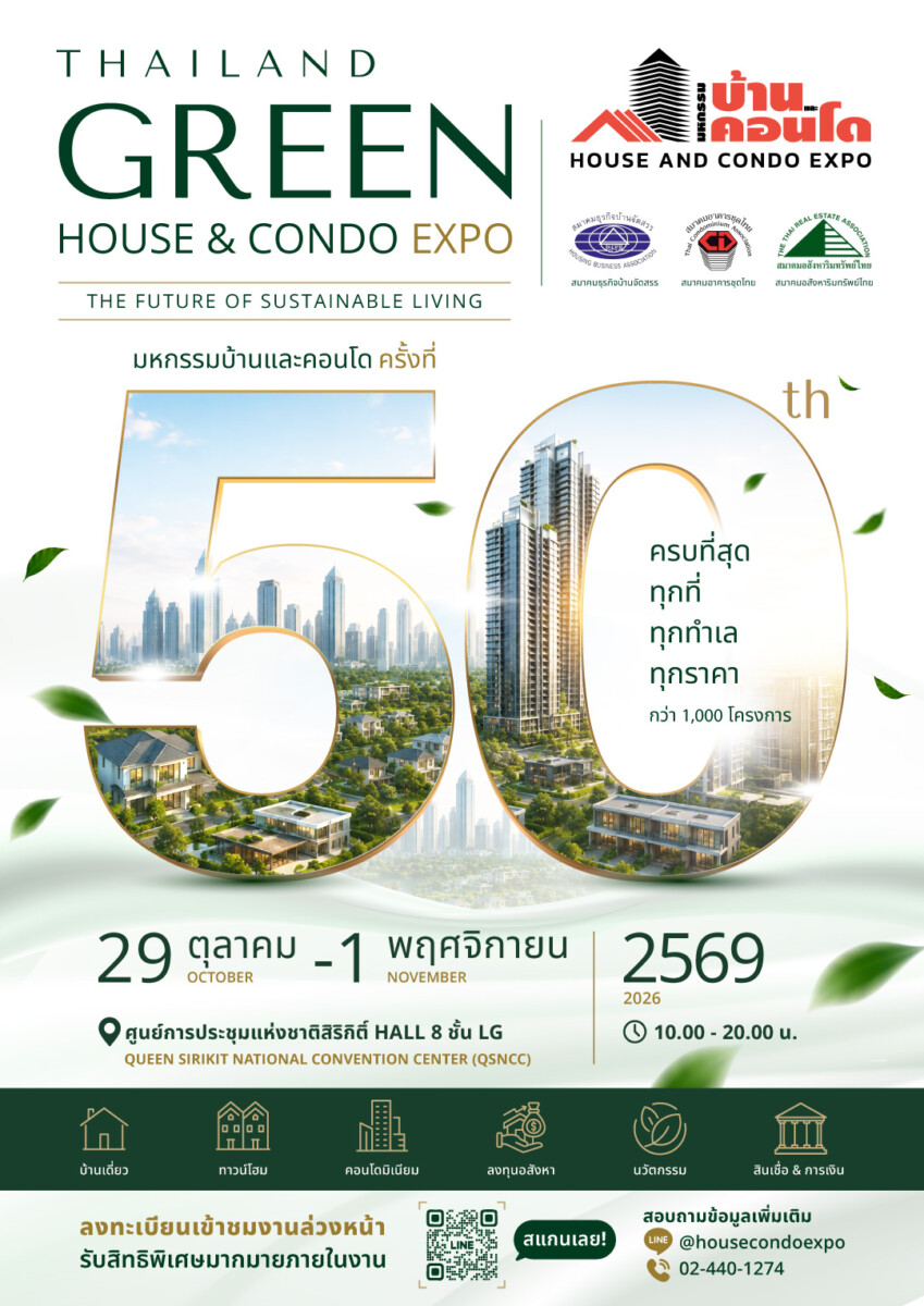 อสังหาฯ ส่งสัญญาณฟื้น 3 สมาคมอสังหาฯ ผนึกกำลังปลุกดีมานด์ปลายปี ปักหมุด“มหกรรมบ้านและคอนโด ครั้งที่ 50” ยกระดับสู่ Green Expo